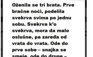 Oženila se tri brata. Prve bračne noći, podijelila svekrva svima po jednu sobu….