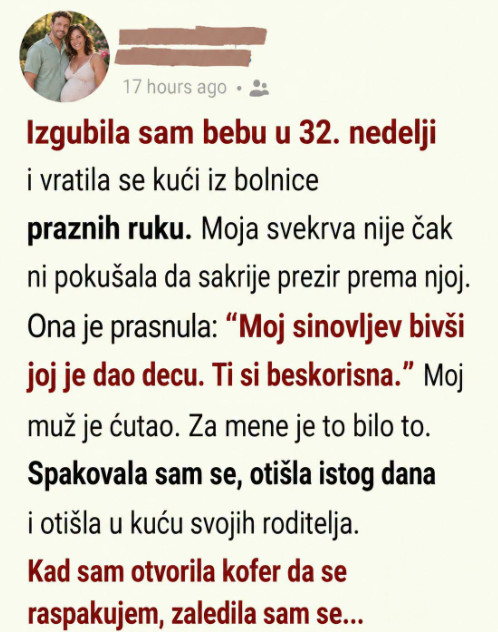 Svekrva me je nazvala beskorisnom nakon što sam izgubila bebu, a muž je ćutao: Istinu sam pronašla u koferu - featured image Svekrva me je nazvala beskorisnom nakon što sam izgubila bebu, a muž je ćutao: Istinu sam pronašla u koferu - featured image